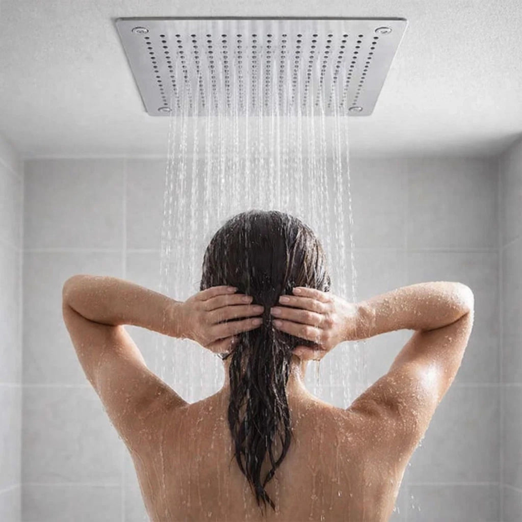 Soffione doccia ad incasso 40x40 in acciaio inox spessore 2 mm cromo lucido