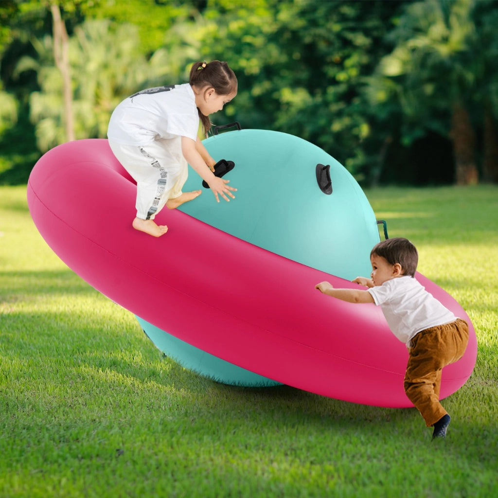 Giostra gonfiabile a pianeta per bambini da 223cm per inclinare, Arrampicarsi e saltare con 6 maniglie incorporate Rosa-Arrampicate e scivoli