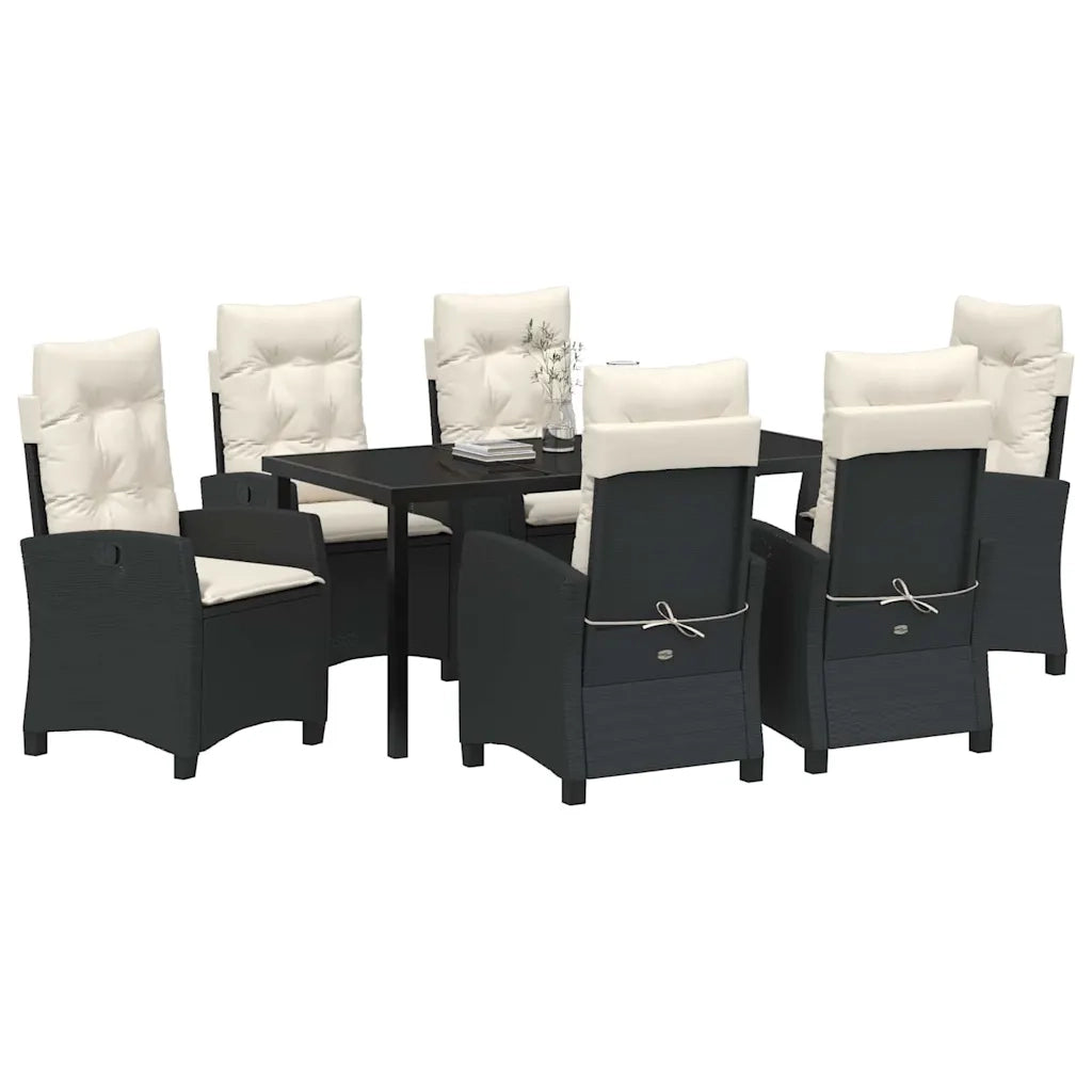 Set da Pranzo per Giardino con cuscino 7 pcs Nero polyrattan