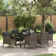 Set da Pranzo per Giardino con cuscino 7 pcs Grigio polyrattan