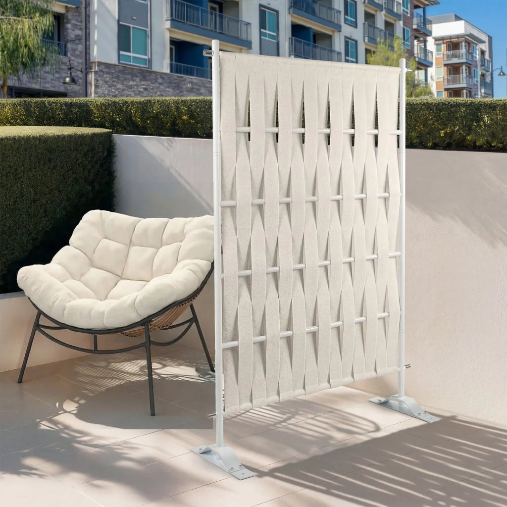 IDMarket - Paravento decorativo 80 x 150 cm in fettuccia beige e metallo bianco
