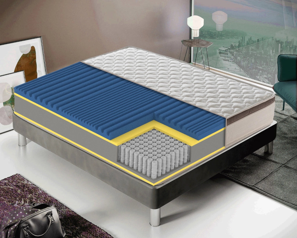 Materasso Matrimoniale 160x190 a molle insacchettate, memory foam, alto 27 cm, rivestimento sfoderabile, 1600 molle