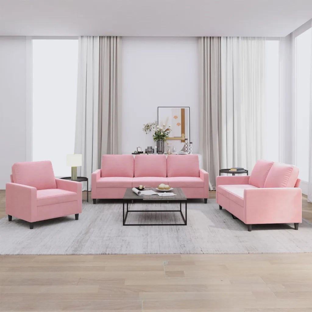 Set di Divani 3 pz con Cuscini rosa in Velluto