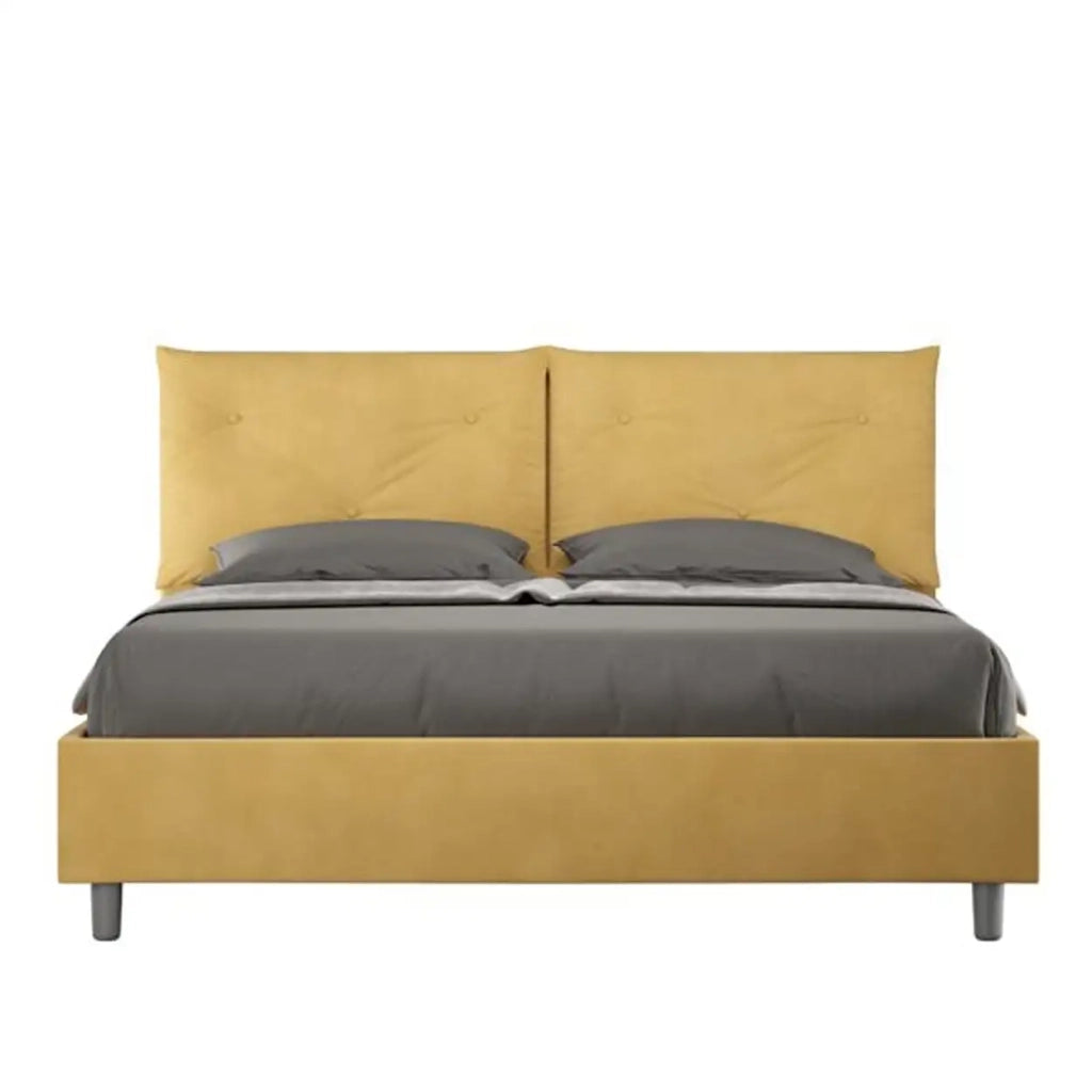 Letto matrimoniale con rete imbottito 160x200 microfibra ocra Appia