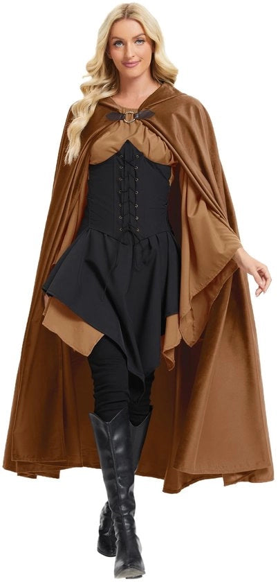 Costume Med Capuchon in Pelle di Velluto - Abito Medievale - Outfit Steampunk - Disegno Renaissance - Cappe e Mantelli Comfortevoli e Duraturi