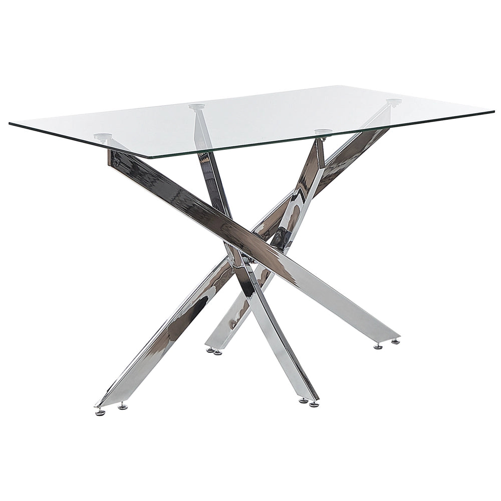 Tavolo da pranzo Piano in vetro temperato argento Rettangolare 120 x 70 cm Capacità 4 persone Design moderno