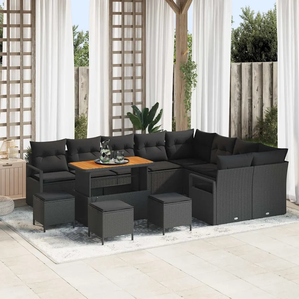 Set Divano da Giardino con cuscino 13 pcs Nero polyrattan 3362569
