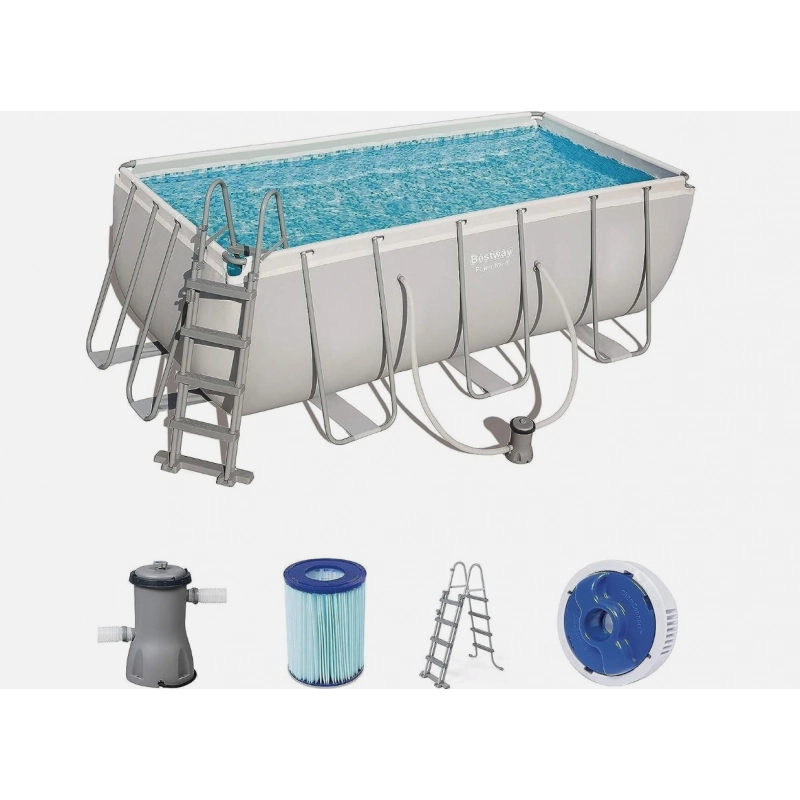 Piscina fuori terra rettangolare con filtro a cartuccia e ChemConnect, 412x201x122 cm con scaletta - Bestway