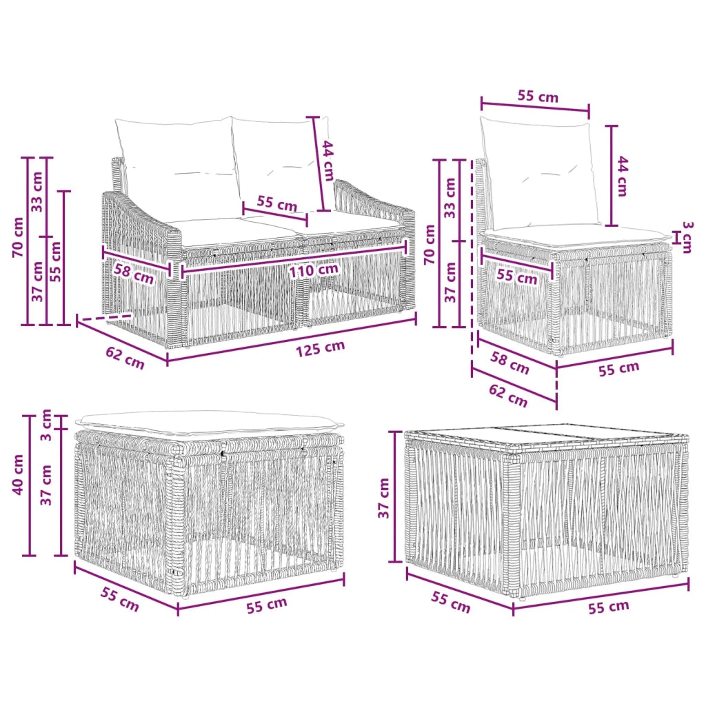 Set Divano da Giardino 7 pz Nero polyrattan 3436087
