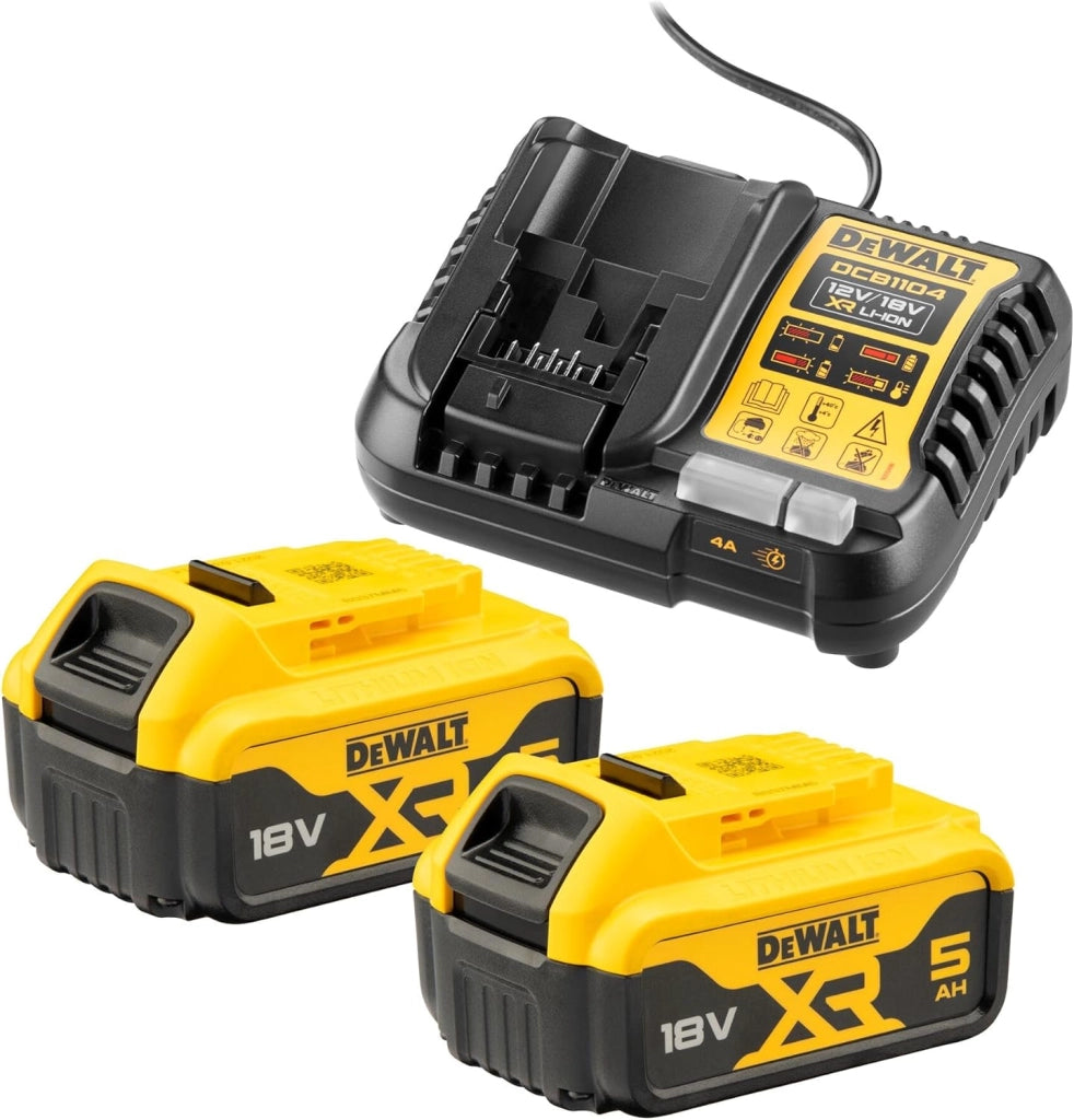 DeWalt  2 Batterie agli ioni di litio XR da 5,0 Ah, 18 V con caricatore caricabatteria DCB115 DCB184