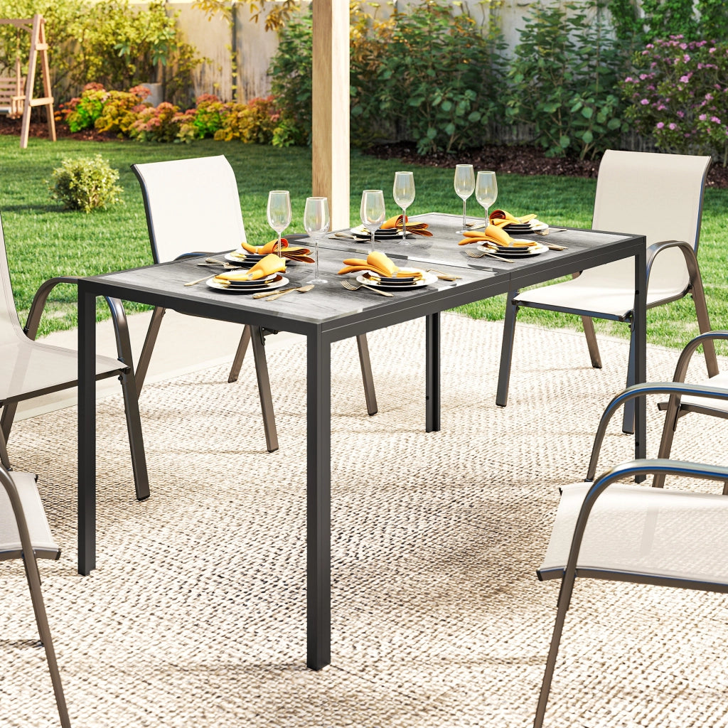 Tavolo da Giardino in Acciaio con Piano Effetto Legno 150x80x74 cm ¨C zephmum ¨C Grigio e Nero