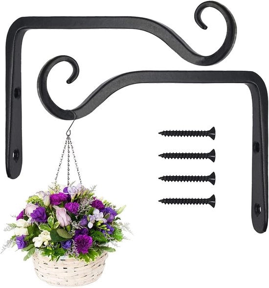2-pack di supporti per parete in metallo e ferro battuto, orefice per parete, supporto per piante/vogel cibo/lanterne/orologi da muro (con viti)