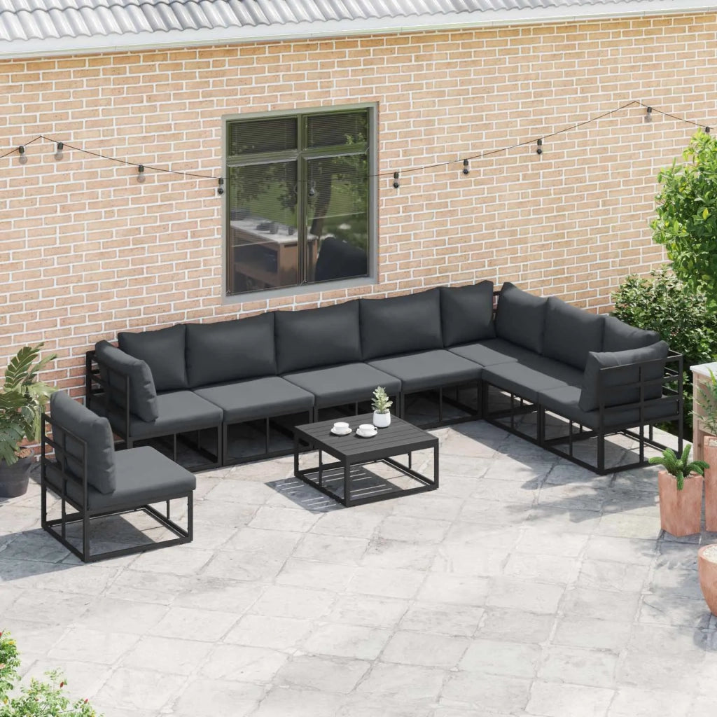 Set Divano da Giardino con cuscino 8 pcs Nero Alluminio