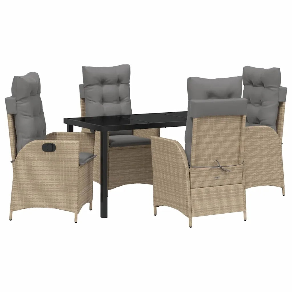 Set da Pranzo per Giardino con cuscino 5 pcs Beige polyrattan