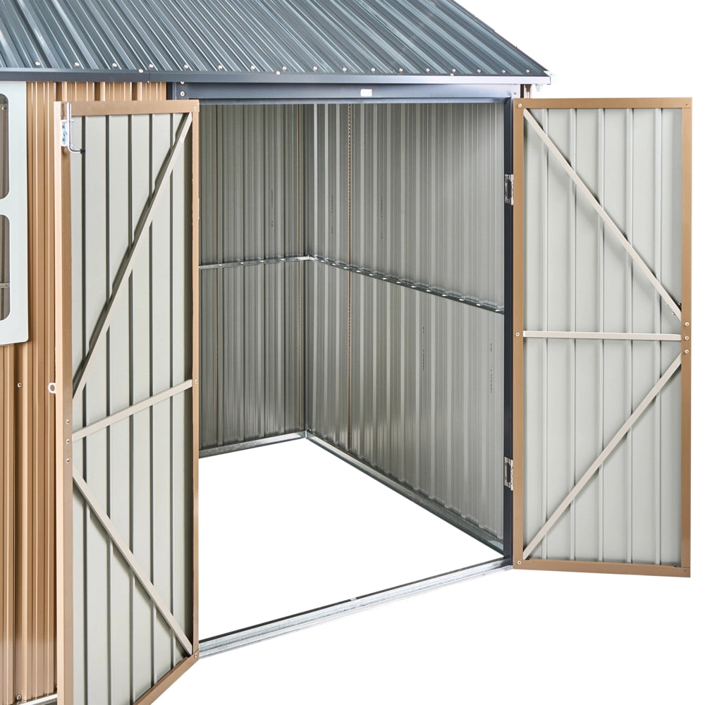 Capanno da giardino walk-in 300 x 235 cm in acciaio con chiusura a bullone resistente ai raggi UV impermeabile marrone