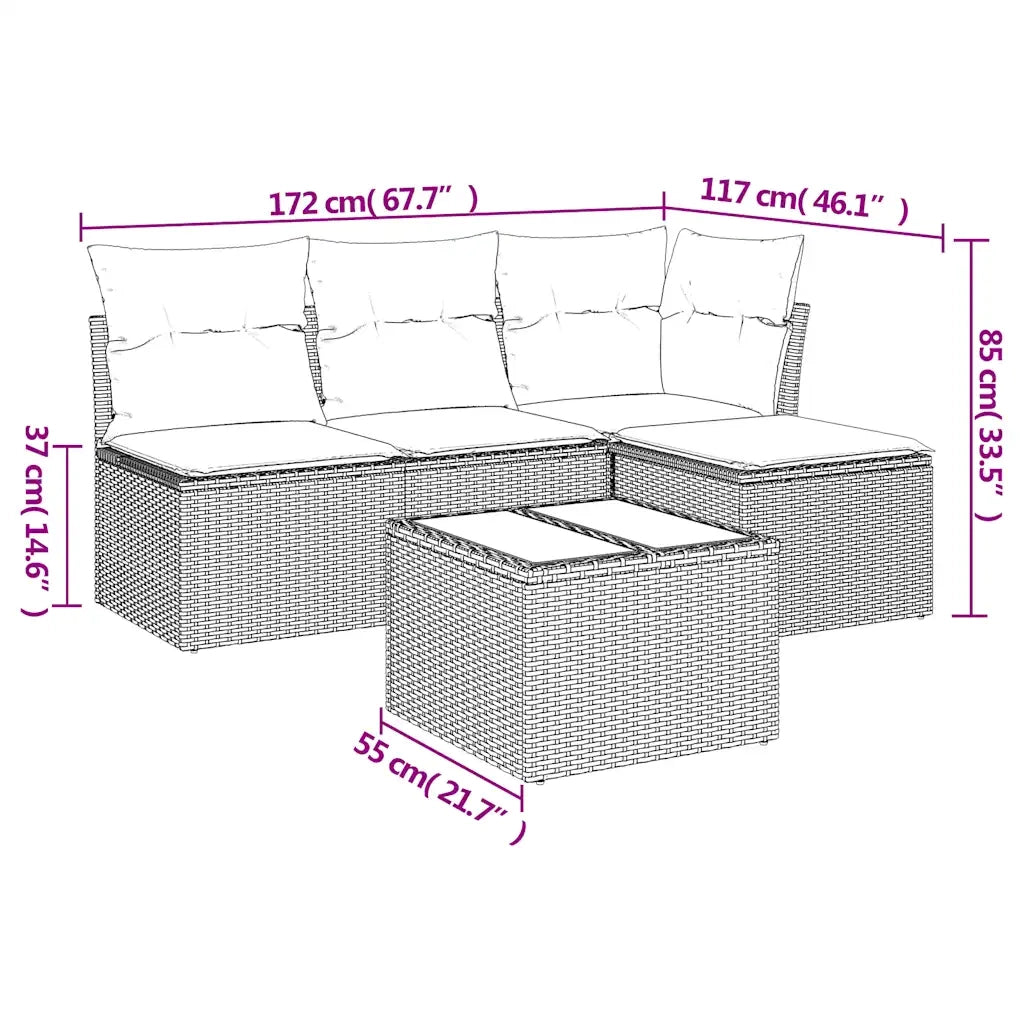 Set Divano da Giardino 5pz con Cuscini Grigio Chiaro Polyrattan 3217512