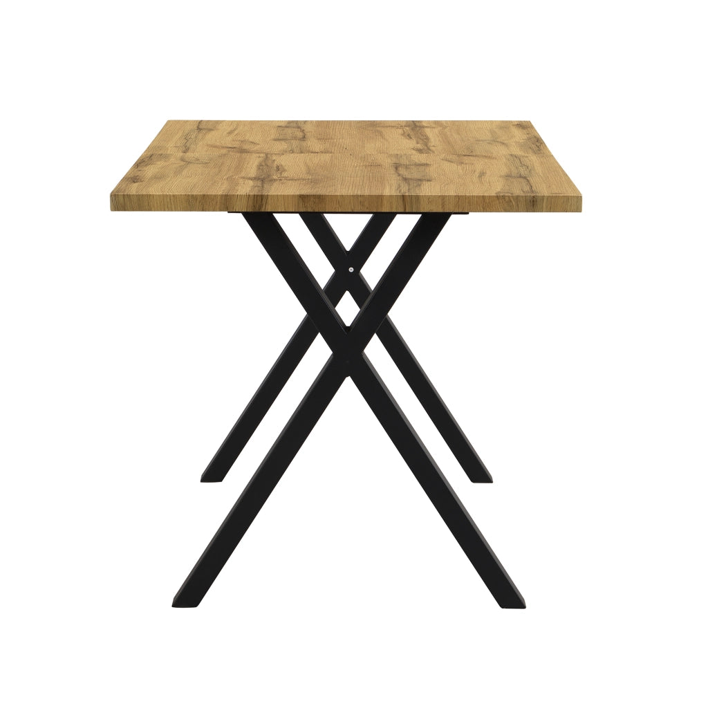Tavolo da Pranzo Rettangolare ¨C MINIMAL ¨C Piano Rovere/Nero, Gambe Incrociate in Metallo, 140x80x76 cm