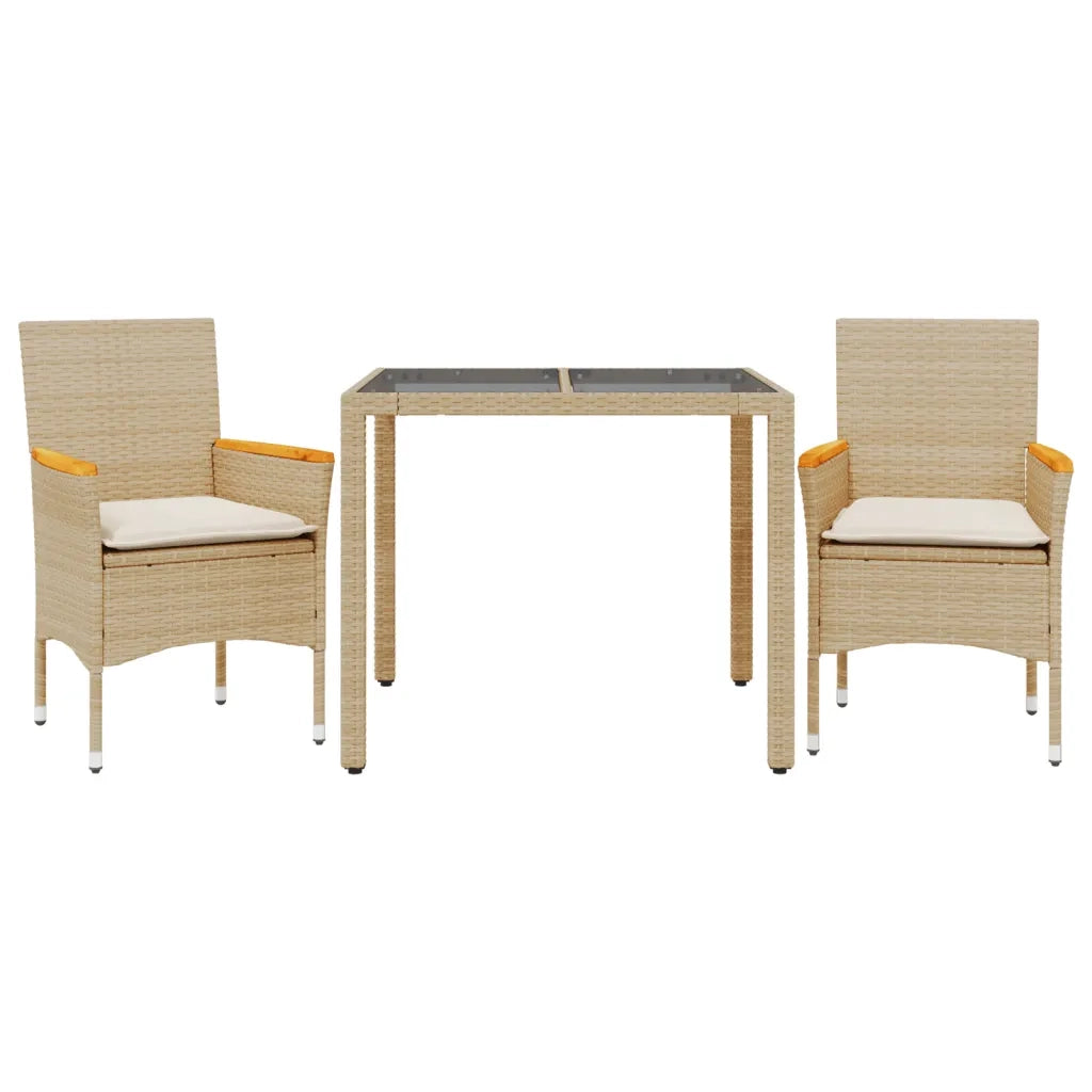 Set da Pranzo da Giardino 3 pz con Cuscini Polyrattan e Vetro 3278657