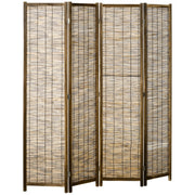 Biombo Pieghevole 4 Pannelli ¨C Minimal ¨C Legno e Canne Naturali 160x1.8x170 cm