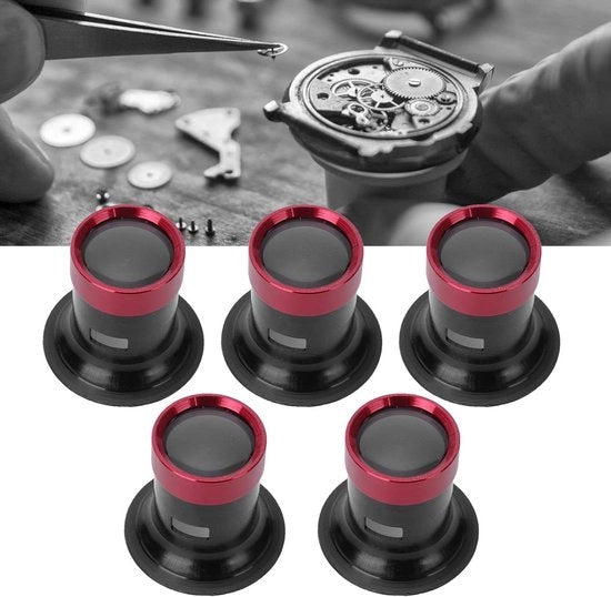 Vergrootglas per orologeria - Lega di alluminio - Applicazione orologeria - Montatore preciso - Adatto per tutti gli orologi - Oculare nero - 5 pezzi - Strumento di ingrandimento con occhio.