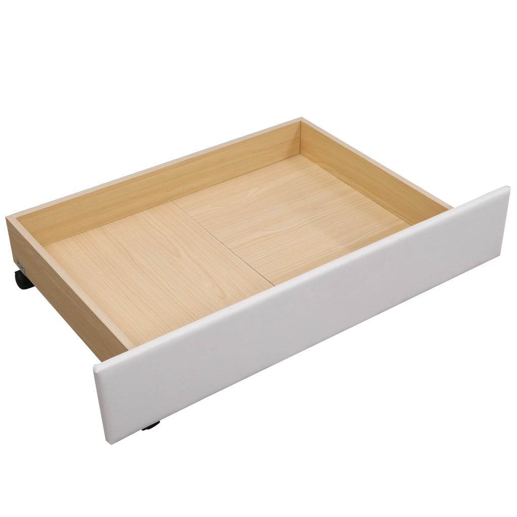 OKWISH Letto con Cassetti 140×200 cm, Letto Matrimoniale con 2 Cassetti e Testiera Imbottita, senza Materasso, in PU, Bianco