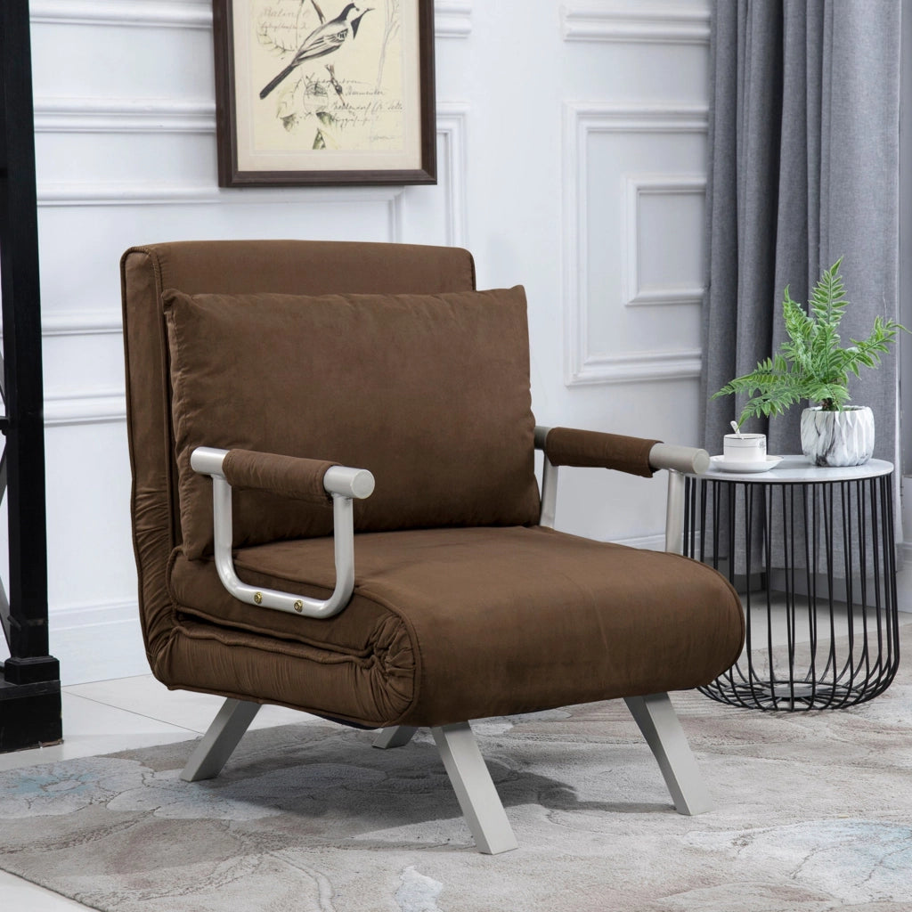 Poltrona Letto Singolo 65x69x80 cm Schienale Reclinabile su 5 Posizioni Marrone