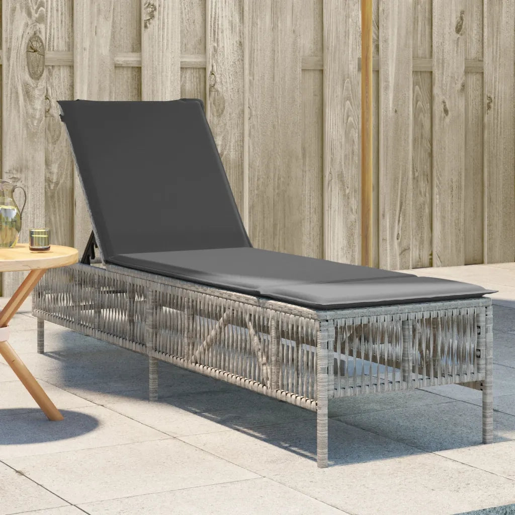 Lettino Prendisole con Cuscino Grigio Chiaro in Polyrattan 4002742