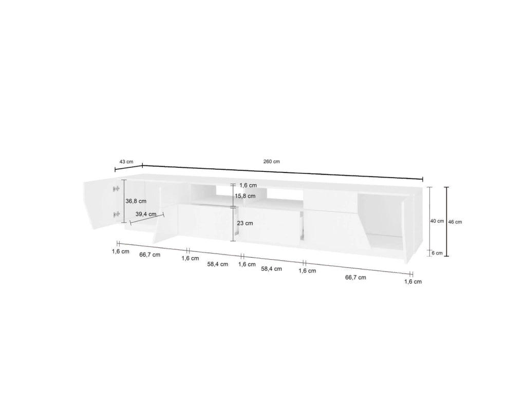 Mobile da soggiorno Porta Asdrubale, Made in Italy, Credenza per Asdrubale da salotto a 4 ante geometriche e 2 cassetti, Cm 260x43h46, Ardesia e Acero