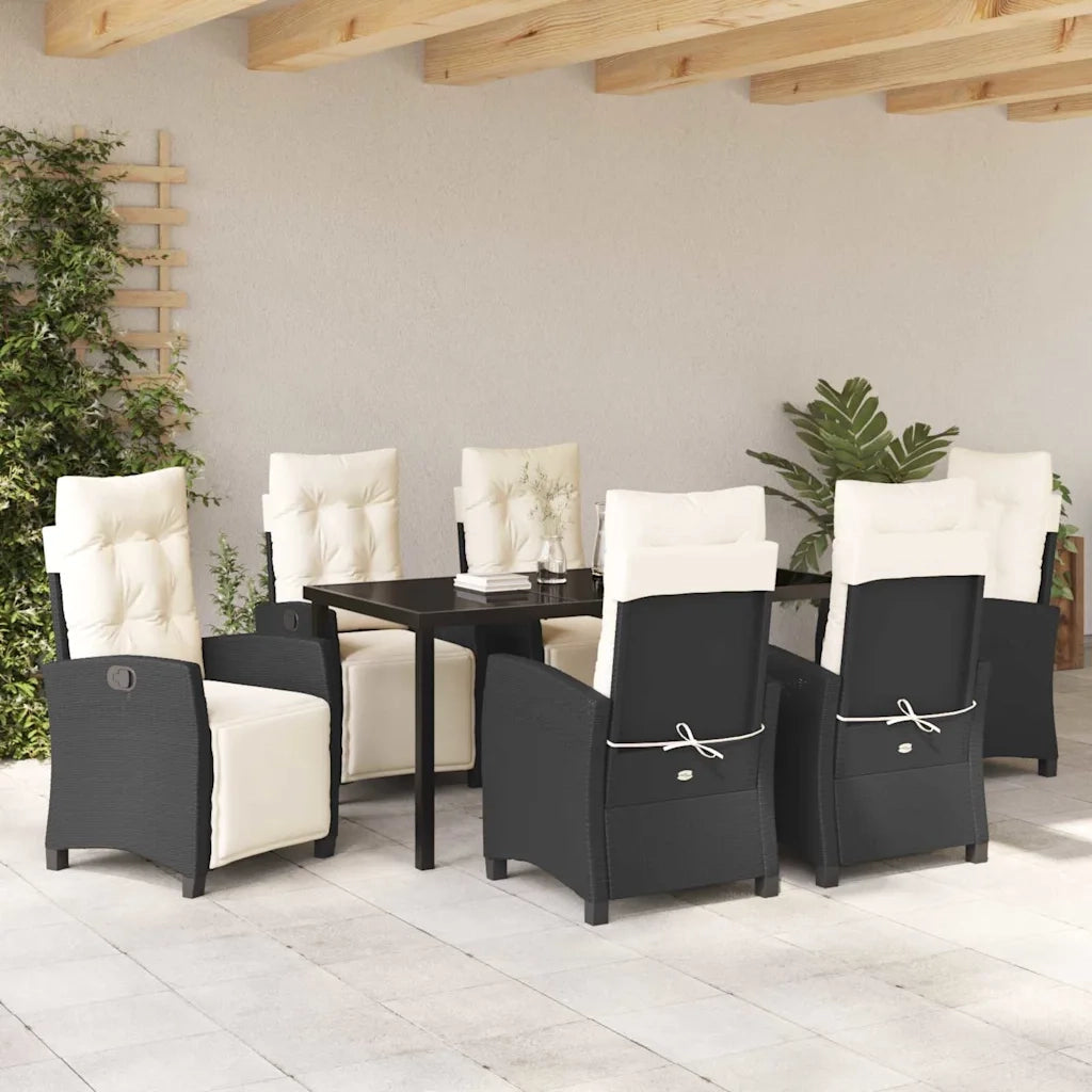 Set da Pranzo per Giardino con cuscino 7 pcs Nero polyrattan