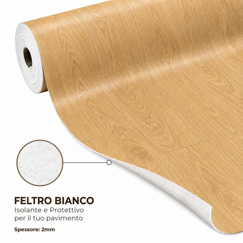 1 x 15 m (15 m²) Pavimento Vinilico a Rotolo Effetto Legno Sabbia Nordica – Spessore 2 mm con Feltro Fonoassorbente