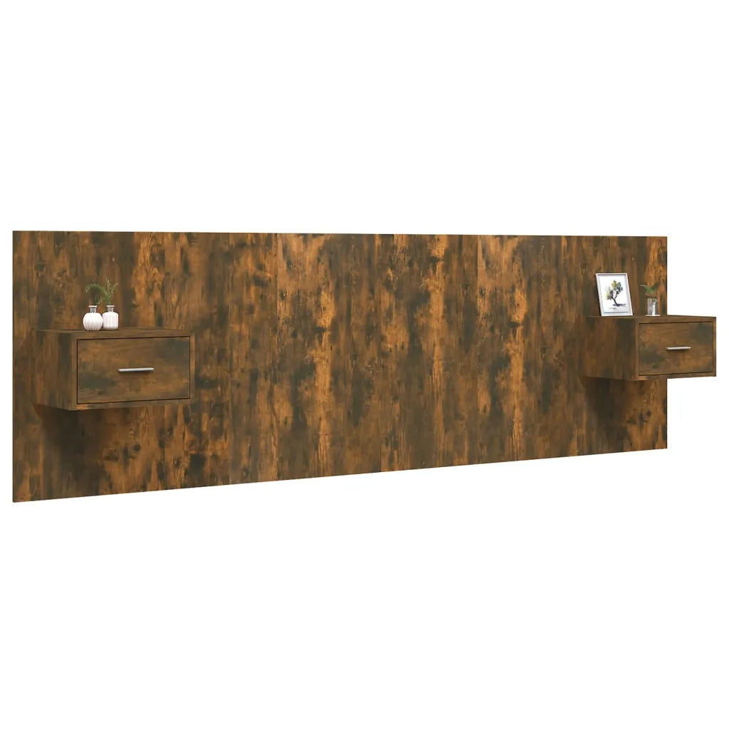 Testiera Letto con Comodini in Legno Multistrato Rovere Fumo 3115705