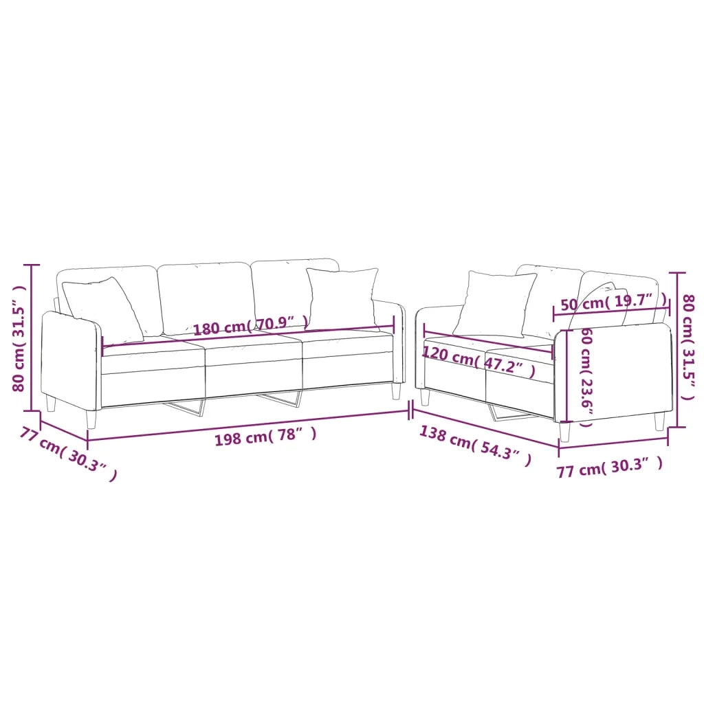 Set Divani 2 pz con Cuscini Nero in Tessuto 3202138