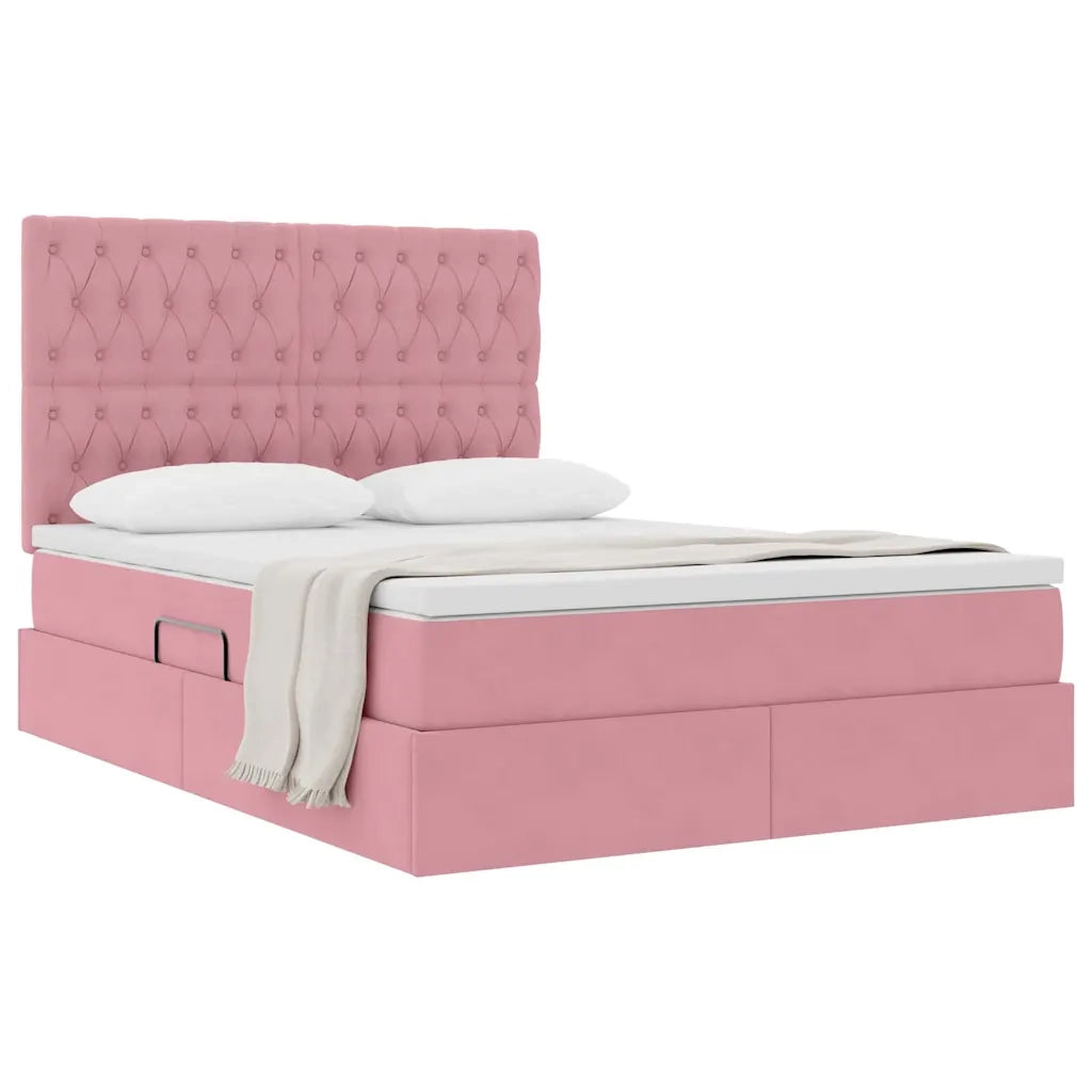 Letto con contenitore e materasso Rosa 140 x 190 cm Velluto 3372092