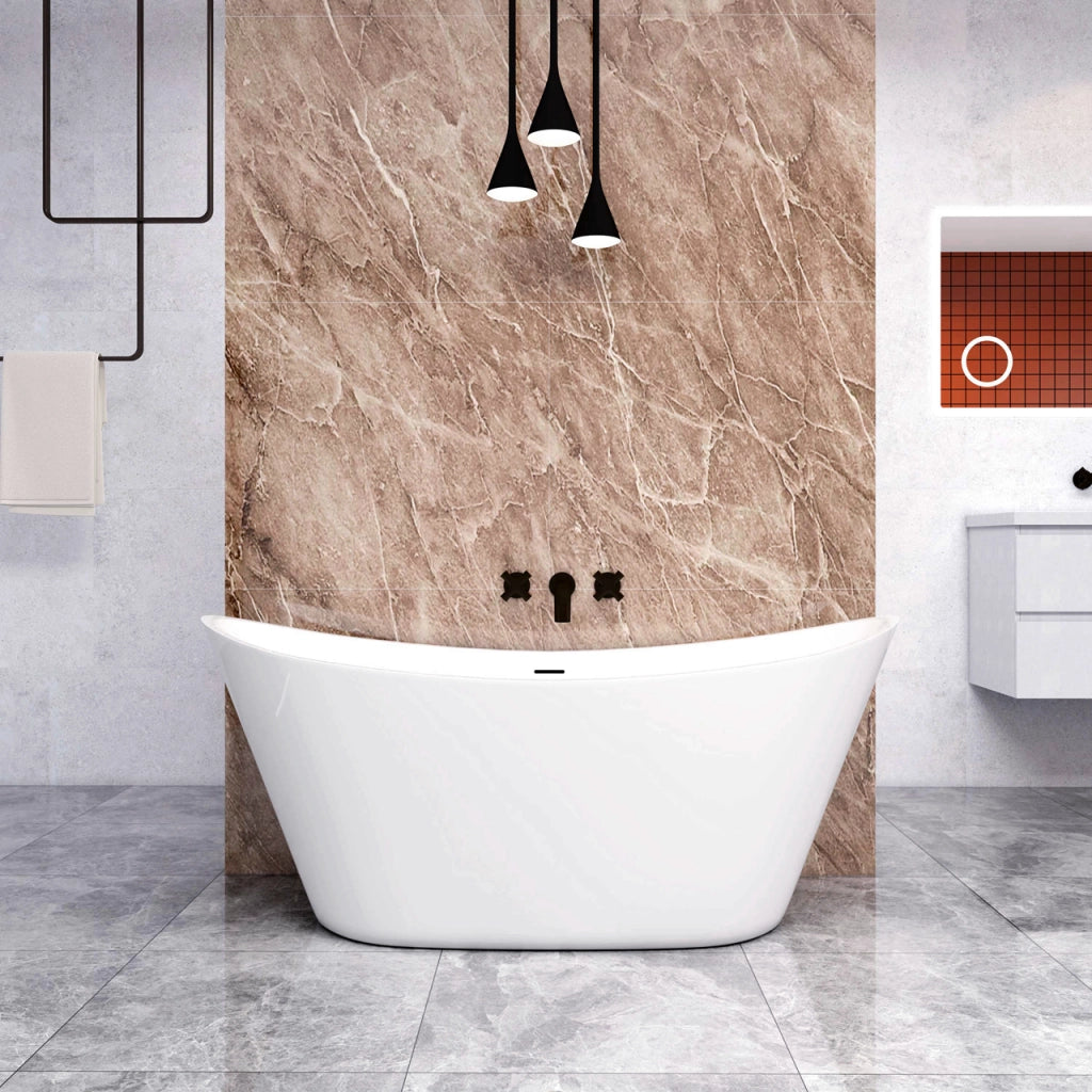 Vasca da Bagno a Isola 150x72x65 cm Vasca da Bagno Freestanding in Acrilico Bianco Barca Ovale