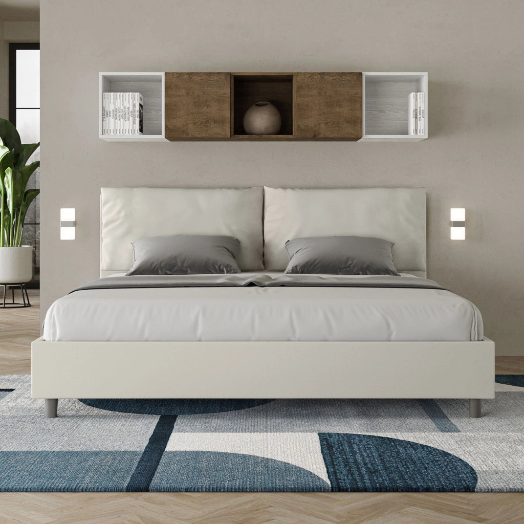 BS COM Letto matrimoniale king size senza rete imbottito 200x210 similpelle bianco