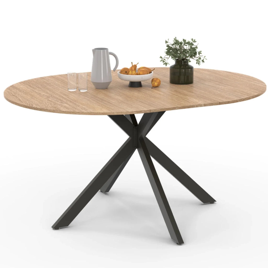 IDMarket - Tavolo da pranzo allungabile ALIX, rotondo, 4-8 persone, nero e gambe a zampa di spagnola in legno 110-150 cm