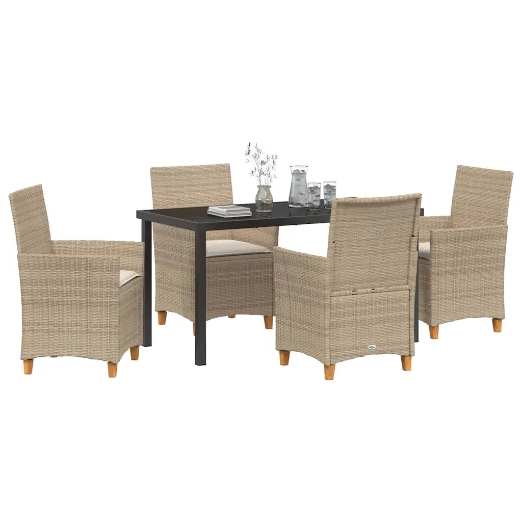 Set da Pranzo per Giardino 5 pcs Beige polyrattan