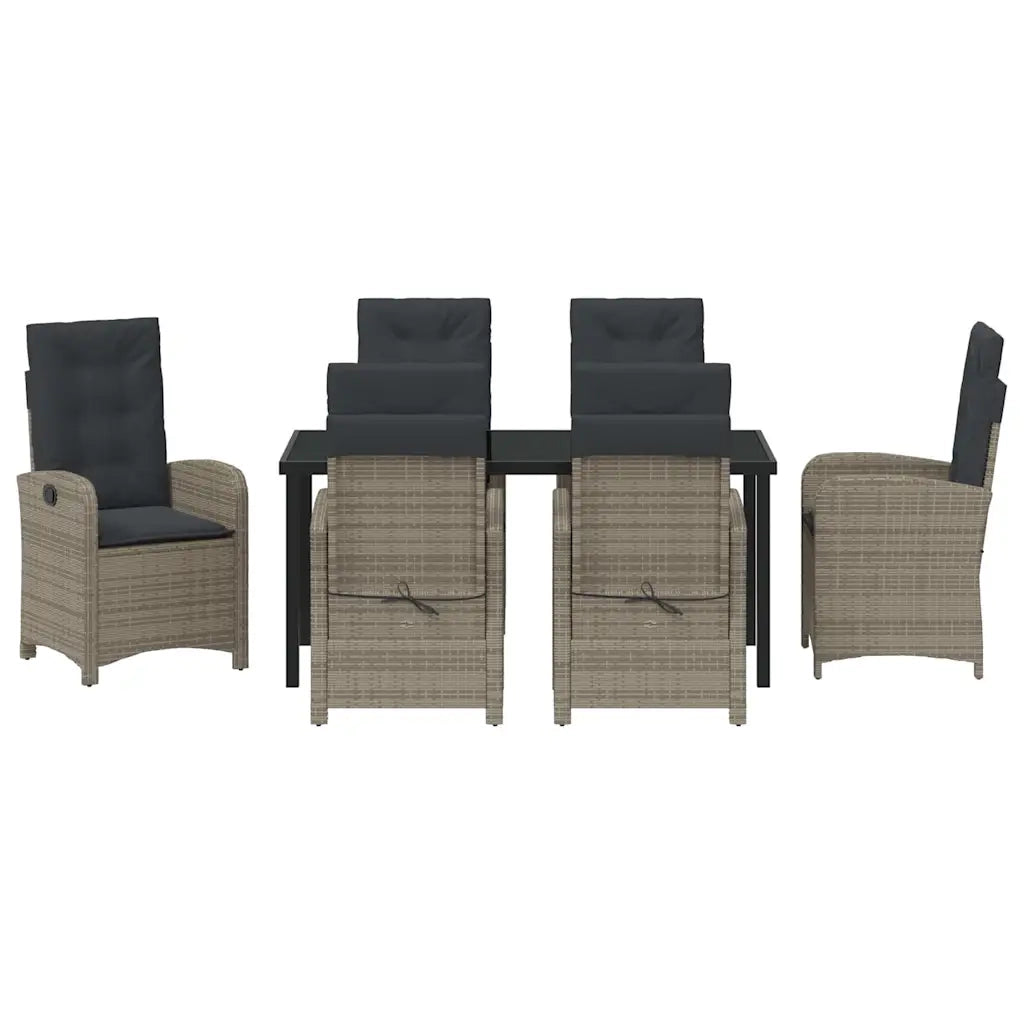 Set da Pranzo per Giardino con cuscino 7 pcs Grigio polyrattan