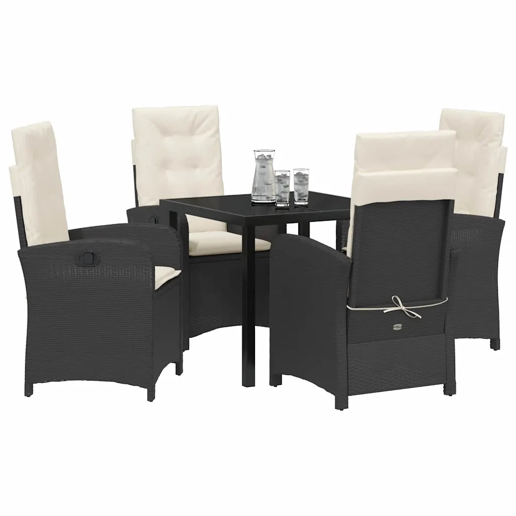Set da Pranzo per Giardino con cuscino 5 pcs Nero polyrattan