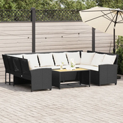 Divano da Giardino con Cuscini in Polyrattan Nero