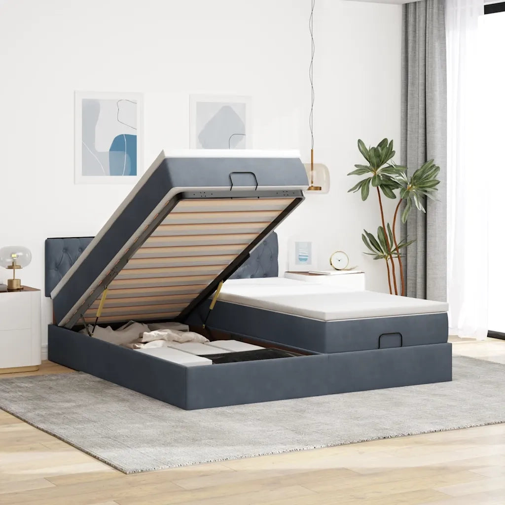 Struttura Letto Pouf con Materassi 200x200 cm Velluto