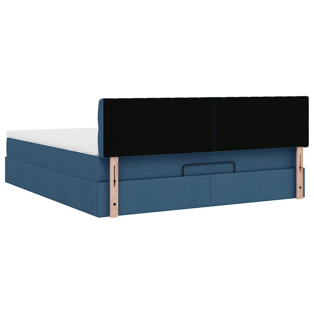 Struttura Letto Pouf con Materasso Blu 160x200 cm in Tessuto 3311559