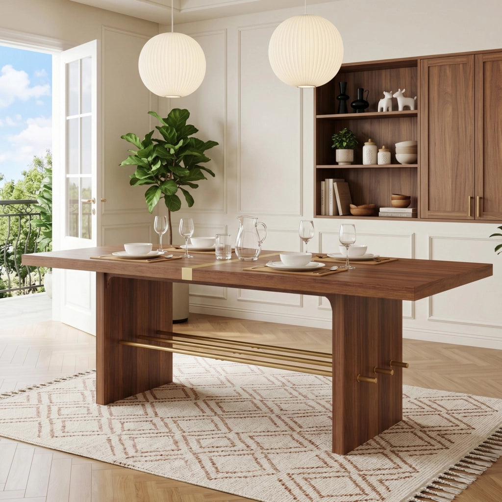 Tavolo da pranzo in MDF noce e oro 180 x 75 cm