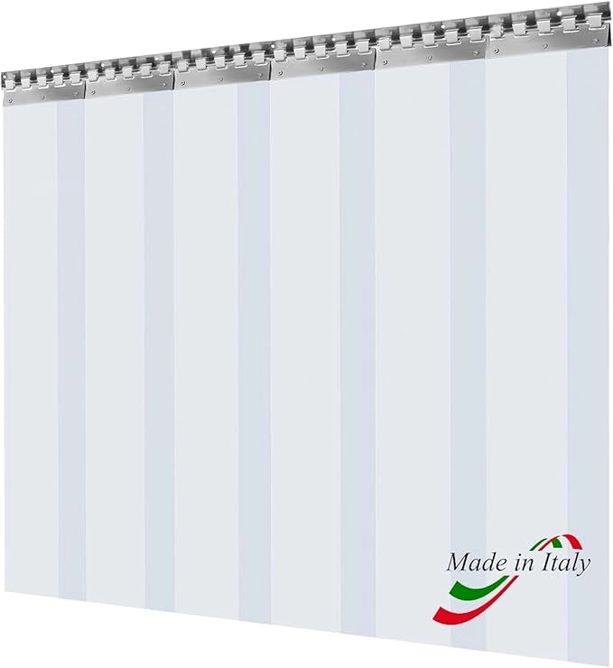 Porta Industriale a Strisce Flessibili in PVC Trasparente 4m x 4m | Ottimo Isolamento Termico | Profilo e Piastre in Acciaio Inox