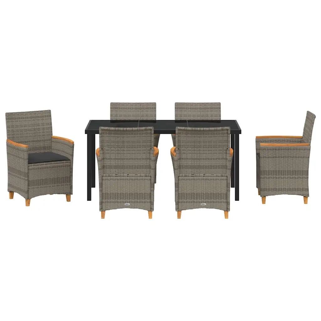 Set da Pranzo per Giardino 7 pcs Grigio polyrattan