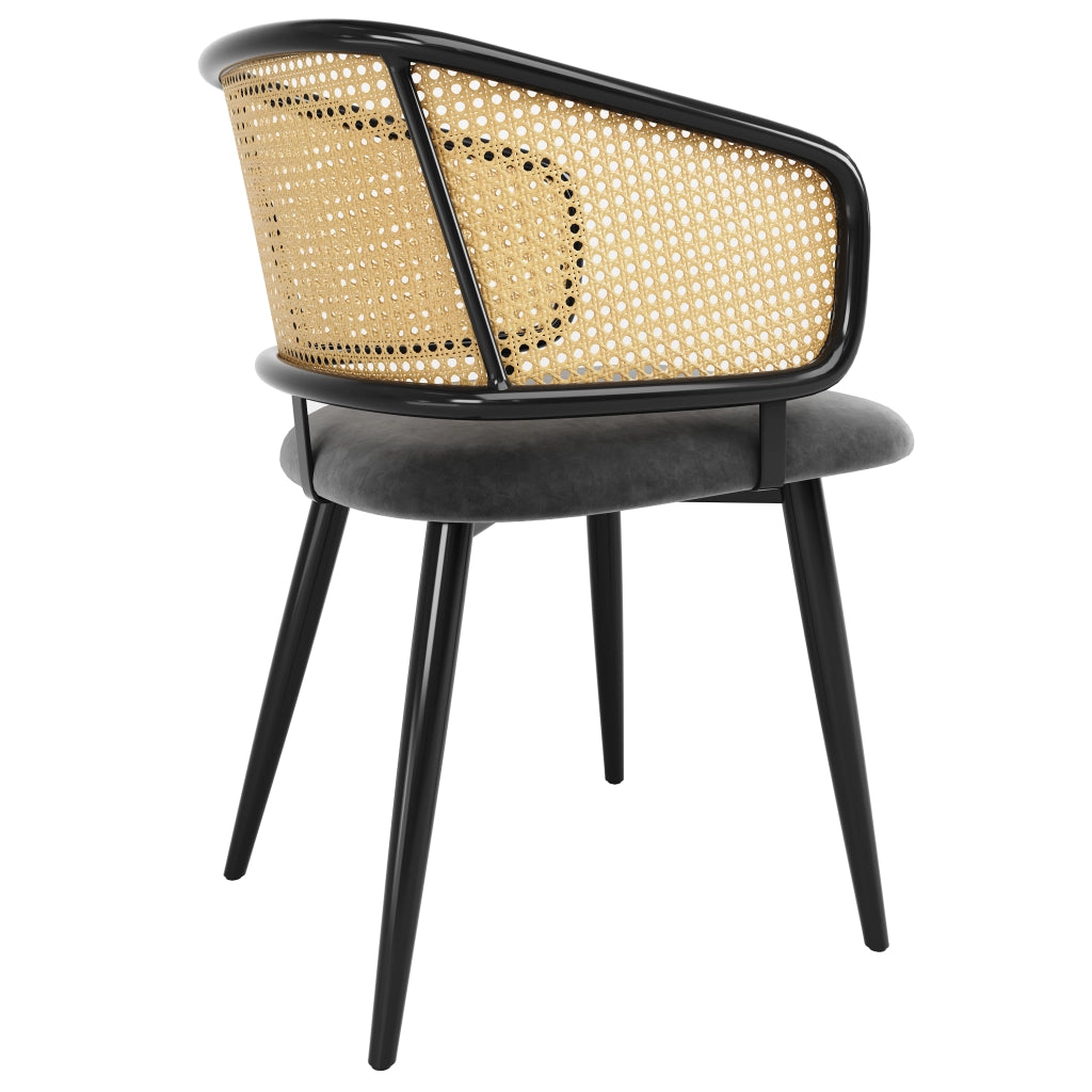 2 sedie da pranzo in rattan con cuscino in velluto e design antiscivolo gambe in ferro effetto legno grigio