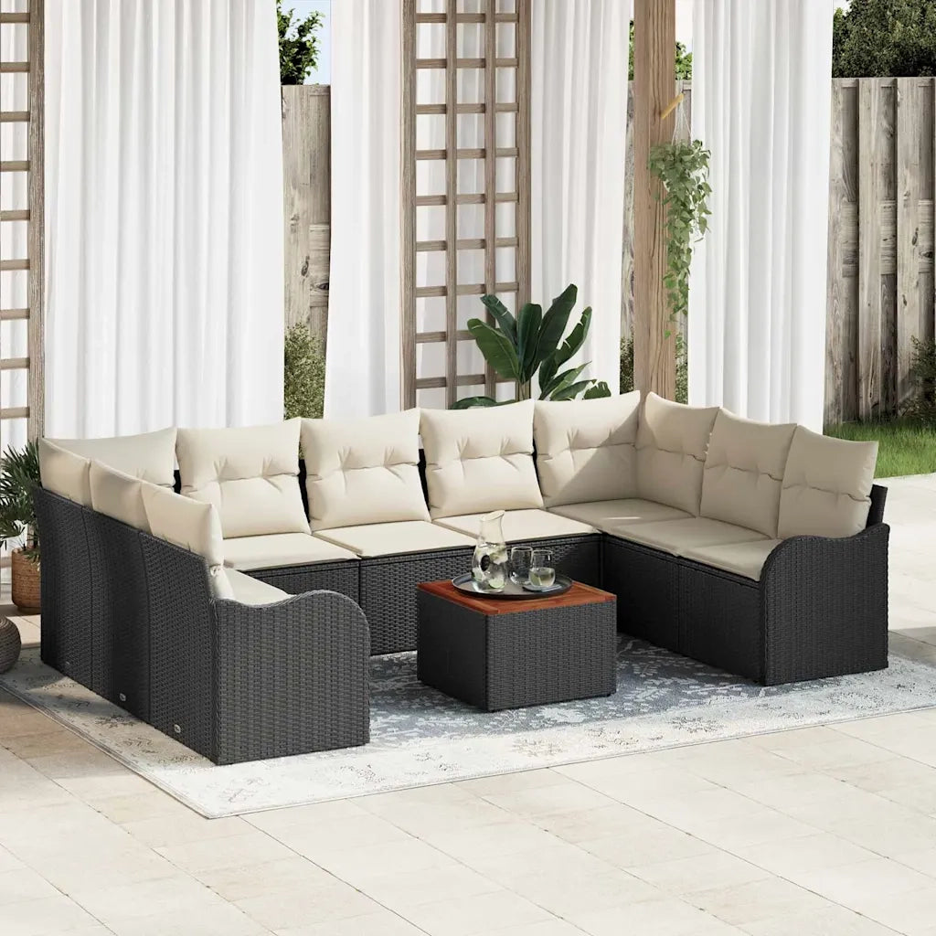 Set Divano da Giardino con cuscino 10 pcs Nero polyrattan