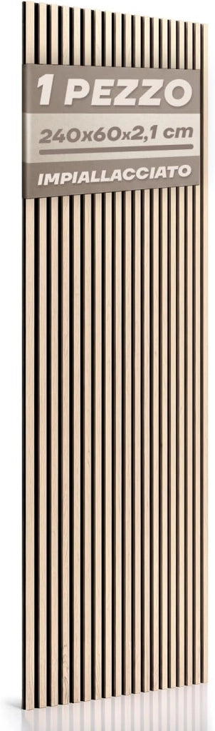 RMF PRO Pannello Decorativo Parete Legno Fonoassorbente Rovere Chiaro 240x60 cm (1,44 m²) – Singolo Rivestimento Acustico a Listelli MDF per Casa e Ufficio