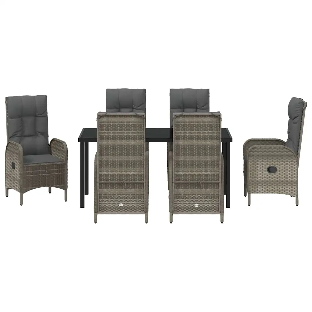 Set da Pranzo per Giardino con cuscino 7 pcs Grigio polyrattan