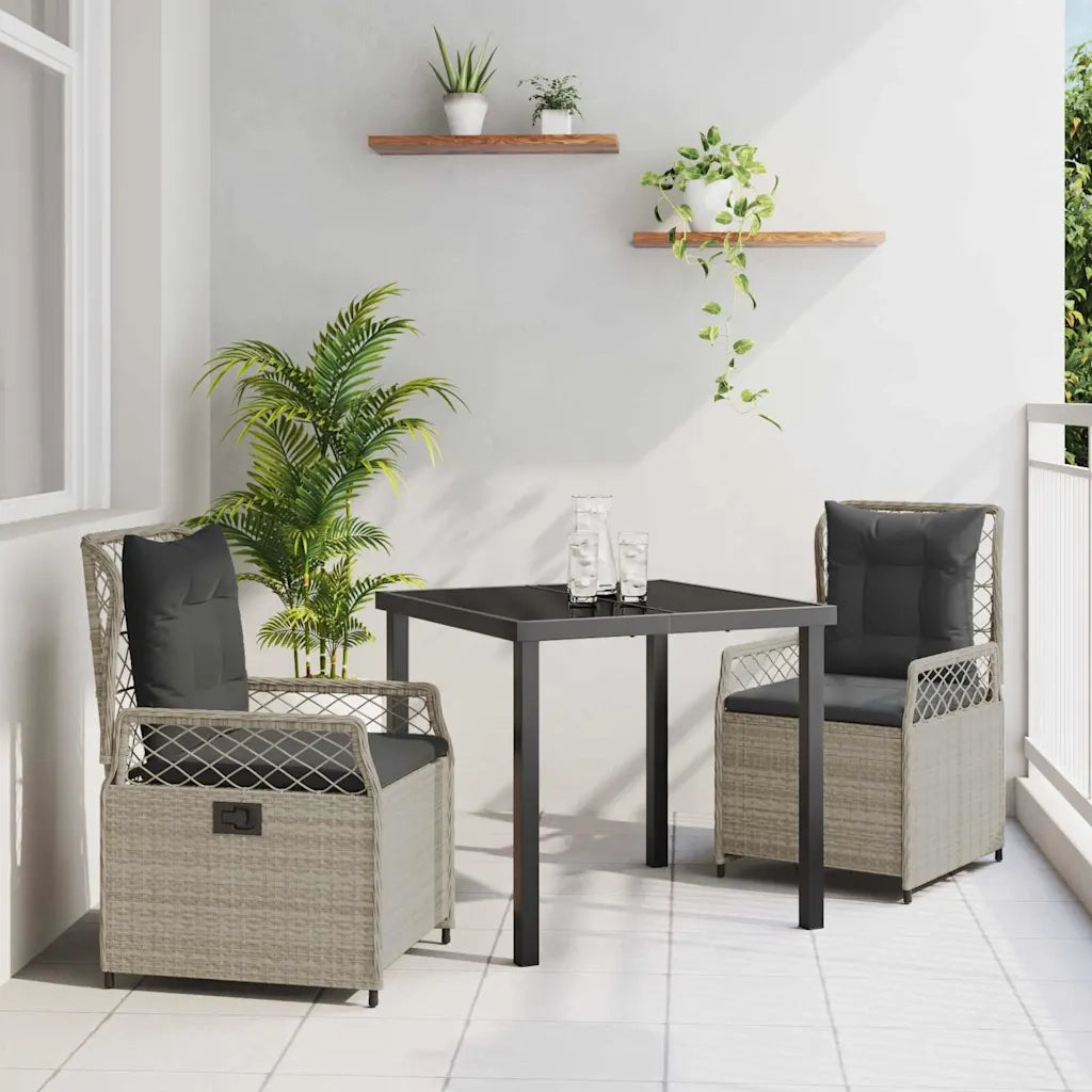 Set da Pranzo per Giardino 3 pcs Grigio chiaro polyrattan